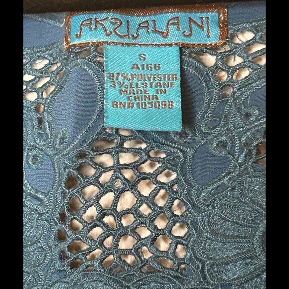 AKUALANI Boho Dusty Blue Turquoise Tieback Dress Scalloped Lace Neckline Size SM - Picture 4 of 6